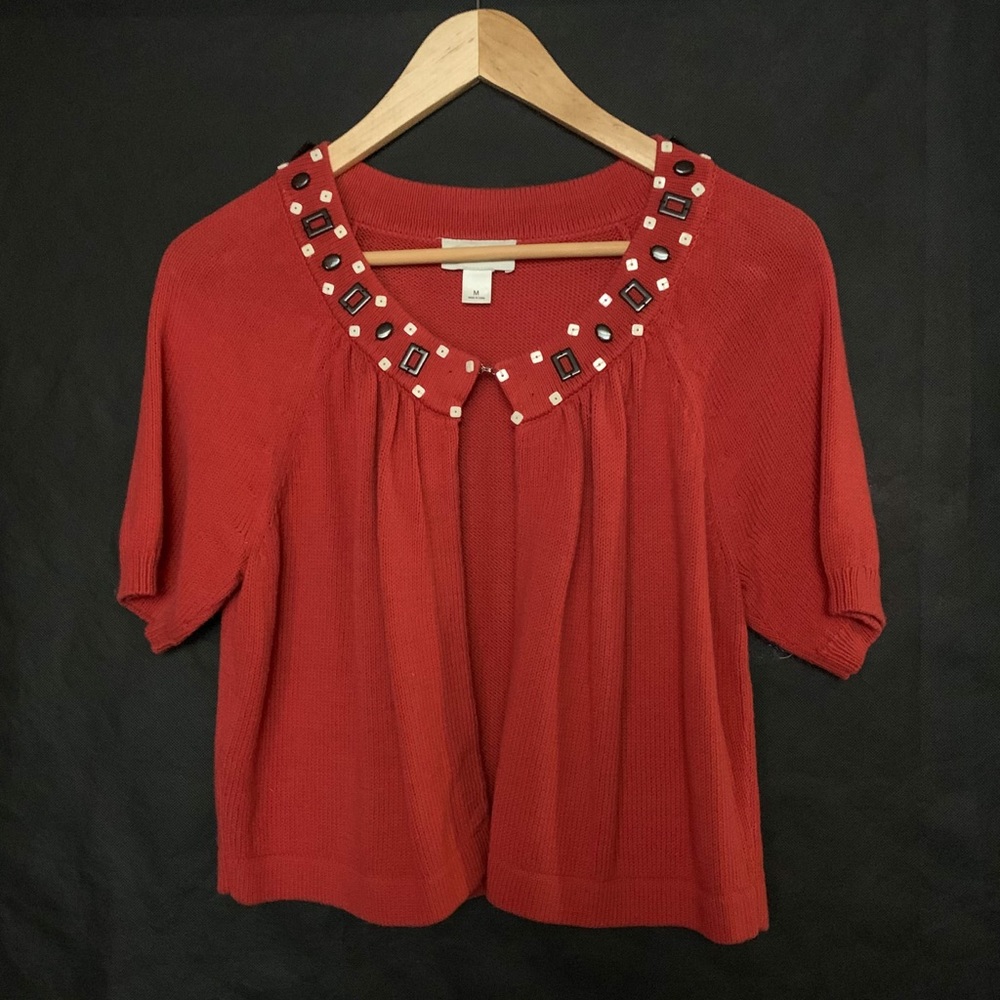 Watermelon cardigan with bead neckline detail LOFT